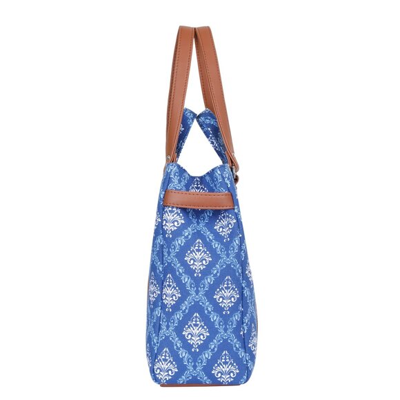 Ladies Blue Print Shoulder Tote Bag – Hand Crafted Fabric Satchel Handbags Purse - Picture 7 of 10